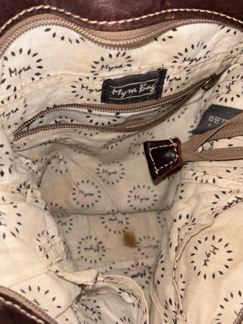 Myra Bag Brown and Tan Boho Fringe Crossbody with Turquoise Accents - Picture 2 of 5